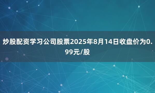 炒股配资学习公司股票2025年8月14日收盘价为0.99元/股